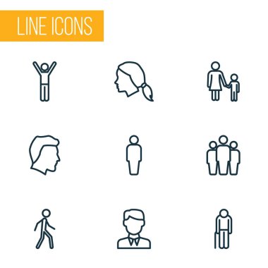 İnsanlar Icons Set anahat. Erkek, baş, kullanıcı ve diğer öğeleri koleksiyonu. Ayrıca işadamı, üniversite, erkek gibi simgeler içerir.