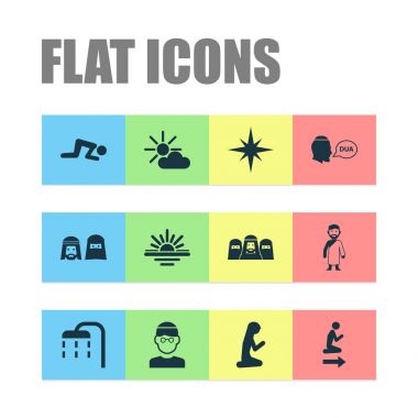 Ramazan Icons Set. Erkek, Nachmittag, hac ve diğer öğeleri koleksiyonu. Ayrıca sembolleri içerir, Namaz, dilenmek gibi vücut.