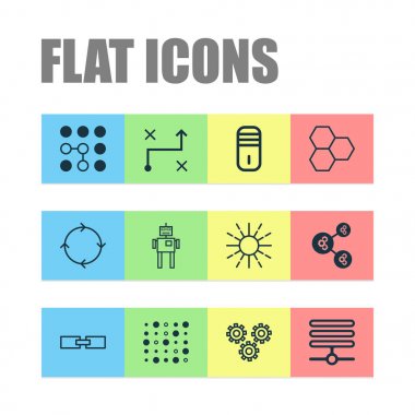 Robotik Icons Set. Bilgi Bankası, çözüm, Cyborg ve diğer öğeleri koleksiyonu. Ayrıca döngü, değişken, oyuncak gibi simgeler içerir.