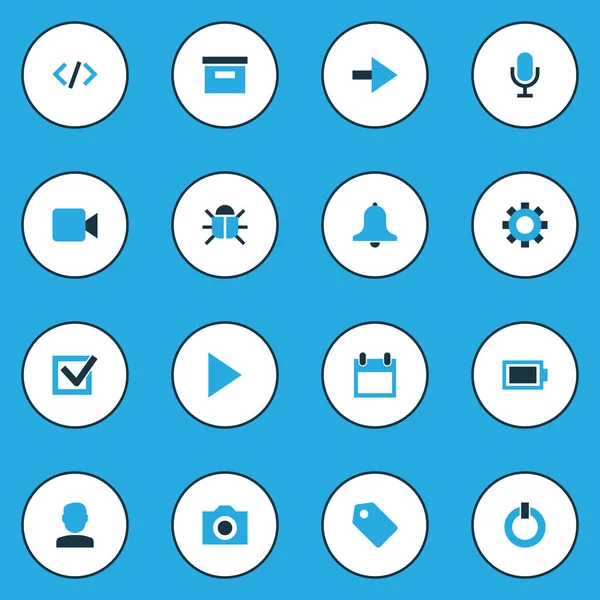 Interface Conjunto de ícones coloridos. Coleção de botões, Próximo, Foto e outros elementos. Também inclui símbolos como seta, On, carga . —  Vetores de Stock