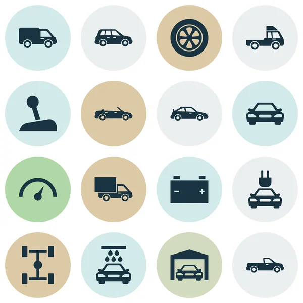 Auto Icons Set. Collectie van Crossover, de auto, de wiel en de andere elementen. Ook symbolen zoals Crossover, Chassis, elektrische. — Stockvector
