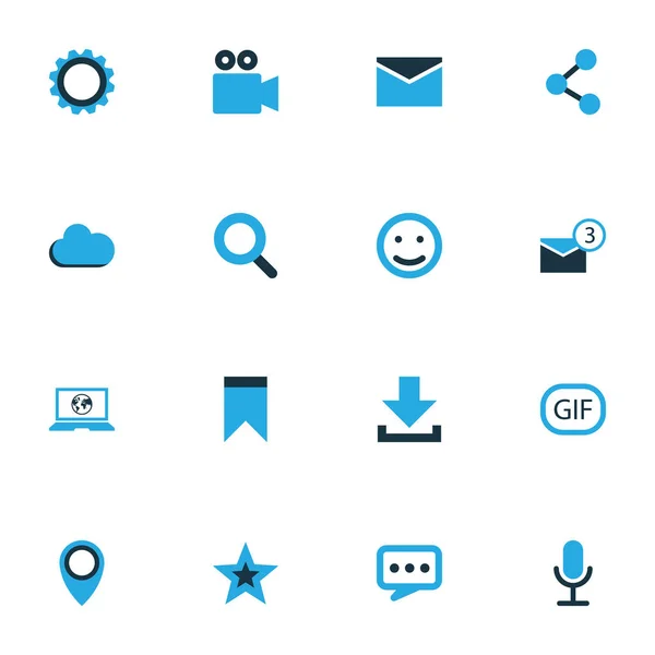 Conjunto de iconos de colores sociales. Colección de animación, chat, nube y otros elementos. También incluye símbolos tales como charla, sobre, conversación . — Vector de stock