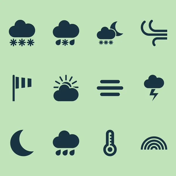 Klima-Ikonen gesetzt. Sammlung von Feuchtigkeit, Temperatur, Dunst und anderen Elementen. enthält auch Symbole wie Temperatur, Regen, Hitze. — Stockvektor