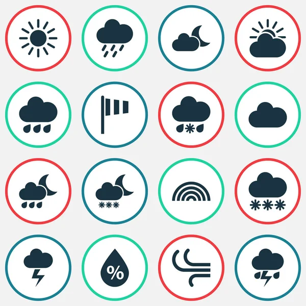 Conjunto de iconos meteorológicos. Colección de ducha, Sun-Cloud, mojado y otros elementos. También incluye símbolos como nieve, odio, viento . — Archivo Imágenes Vectoriales