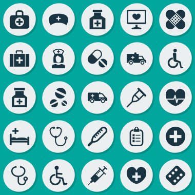 Antibiyotik Icons Set. Ritim, devre dışı, uyuşturucu ve diğer öğeleri koleksiyonu. Ayrıca tıp, hemşire, çanta gibi simgeler içerir.