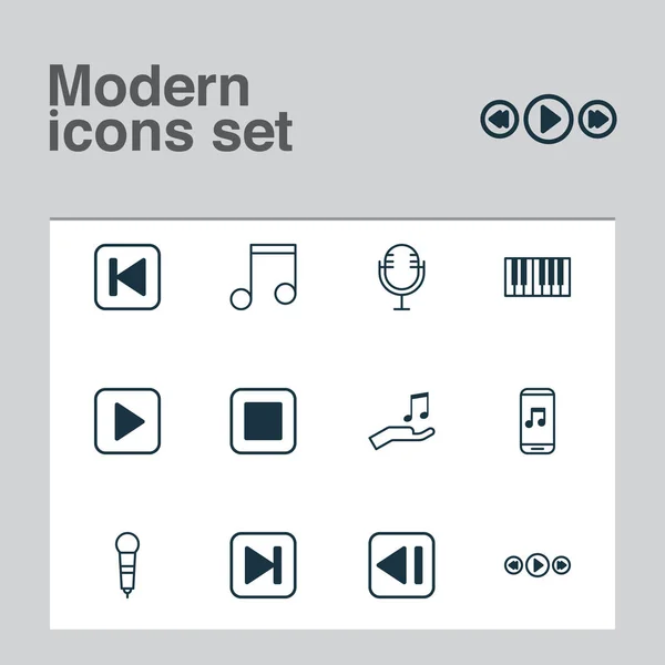 Audio Icons Set. Collectie van Mike, microfoon, Piano en andere elementen. Ook bevat symbolen zoals knop, naar voren, doneren. — Stockvector