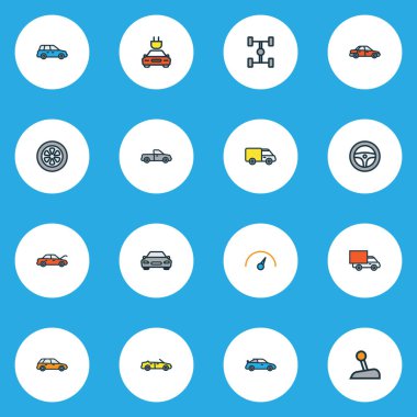 Otomatik Renkli Anahat simgelerini belirlemek. Sedan, spor, elektrik ve diğer öğeleri koleksiyonu. Ayrıca araba, düzeni, otobüs gibi simgeler içerir.