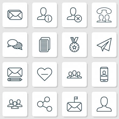 İletişim simgeler kümesi. Kişisel veri, topluluğu, çağrı ve diğer öğeleri koleksiyonu. Ayrıca Web, gelen kutusu, çalışan gibi simgeler içerir.