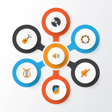 Ses düz simgeler kümesi. Erkek, ses, sessiz ve diğer öğeleri koleksiyonu. Ayrıca kulaklık, araç, erkek gibi simgeler içerir.