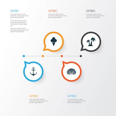 Yaz Icons Set. Sorbe, armatür, kabuklu ve diğer öğeleri koleksiyonu. Ayrıca sorbe, krem, ağaçlar gibi simgeler içerir.