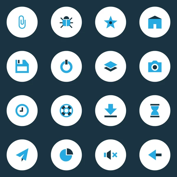 Користувач Набір барвистих піктограм. Колекція завантаження, зірка, Lifebuoy та інші елементи. Також включає в себе такі символи, як вниз, назад, назад . — стоковий вектор