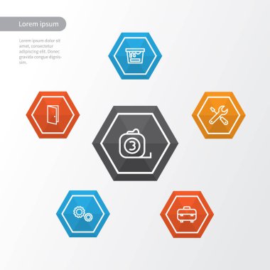 İnşaat anahat simgeleri ayarlayın. Renk Can, araç, Gereç ve diğer öğeleri koleksiyonu. Ayrıca araçlar, boya, Cog gibi simgeler içerir.