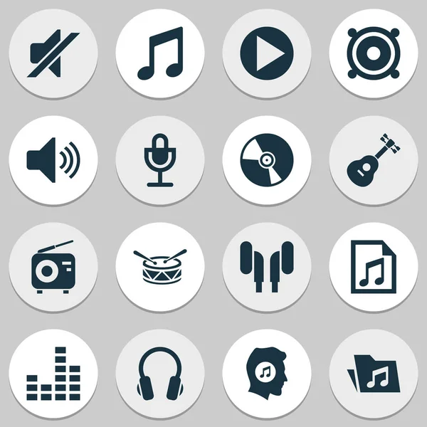 Multimedia Icons Set. Collectie van Tuner, muziek, stilte en andere elementen. Ook symbolen zoals map, megafoon, knop. — Stockvector