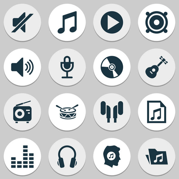 Мультимедийный набор иконок. "Collection Of Tuner, Music, Silence And Other Elements". Also Includes Symbols such as Folder, Megaphone, Button
.