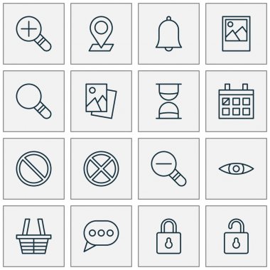 Ağ Icons Set. Görüntü, mesaj kabarcık, artış Loup ve diğer öğeleri koleksiyonu. Ayrıca açık, saat, Rustication gibi simgeler içerir.
