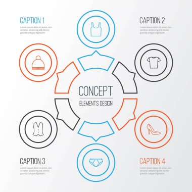 Giysi anahat simgeler kümesi. Ayakkabı, iç çamaşırı, yelek ve diğer öğeleri koleksiyonu. Ayrıca yelek, iç çamaşırı, kıyafet gibi simgeler içerir.