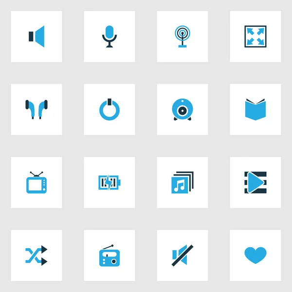 Multimedia kleurrijke Icons Set. Collectie van macht, Mute, energie en andere elementen. Ook symbolen zoals hoofdtelefoon, stilte, batterij. — Stockvector