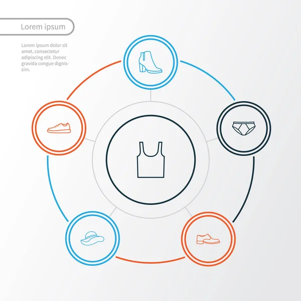 Giysi anahat simgeler kümesi. Panama, çizme, Singlet ve diğer öğeleri koleksiyonu. Ayrıca spor ayakkabı, Panama, klasik gibi simgeler içerir.