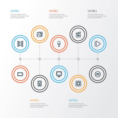 Müzik anahat simgelerini belirlemek. Karaoke, Film, Klaket ve diğer öğeleri koleksiyonu. Ayrıca boş, bel soğukluğu, pikap gibi simgeler içerir.