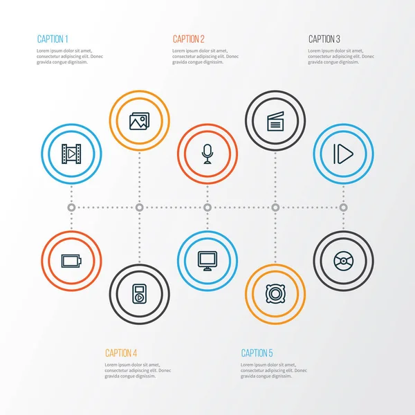 Müzik anahat simgelerini belirlemek. Karaoke, Film, Klaket ve diğer öğeleri koleksiyonu. Ayrıca boş, bel soğukluğu, pikap gibi simgeler içerir.