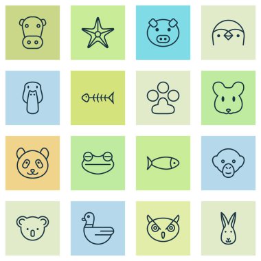 Hayvan Icons Set. Kaz, balık, domuz yavrusu ve diğer öğeleri koleksiyonu. Ayrıca pençe, Koala, baskı gibi simgeler içerir.