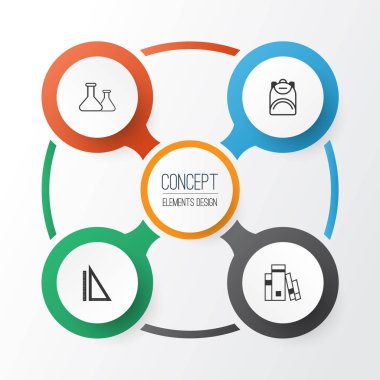 Okul Icons Set. Sırt, kimyasal, Kütüphane ve diğer öğeleri koleksiyonu. Ayrıca sırt çantası, Kütüphane, satır gibi simgeler içerir.