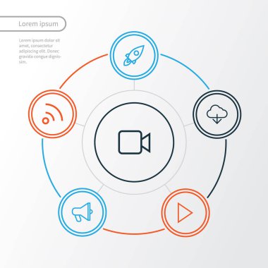 Kullanıcı anahat simgeleri ayarlayın. Yem, Video, denize indirmek ve diğer öğeleri koleksiyonu. Başlat, video kamera, yem gibi semboller de içerir.