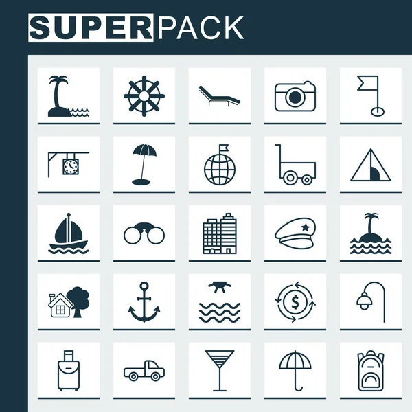 Tourism Icons Set. Collection Of Aperitif, Island Beach, Street Elements. Also Includes Symbols Such As Tent, Trip, Lamppost. — Stock Vector