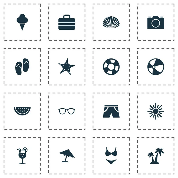 Sezon Icons Set. Kavun, gözlük, Bagaj ve diğer öğeleri koleksiyonu. Ayrıca yüzme, şemsiye, güneş gözlüğü gibi simgeler içerir.