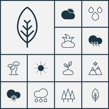 Doğa Icons Set. Manzara, bitki, meşe öğeleri koleksiyonu. Ayrıca ahşap, orman, Bush gibi simgeler içerir.