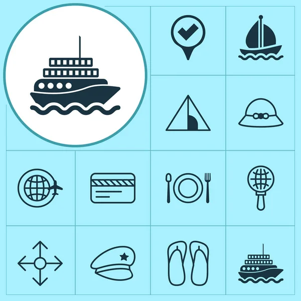 Travel Icons Set. "Collection of Eating, Direction Arrows, World Travel and Other Elements". Also Includes Symbols such as Cop, Credit, House . — стоковый вектор