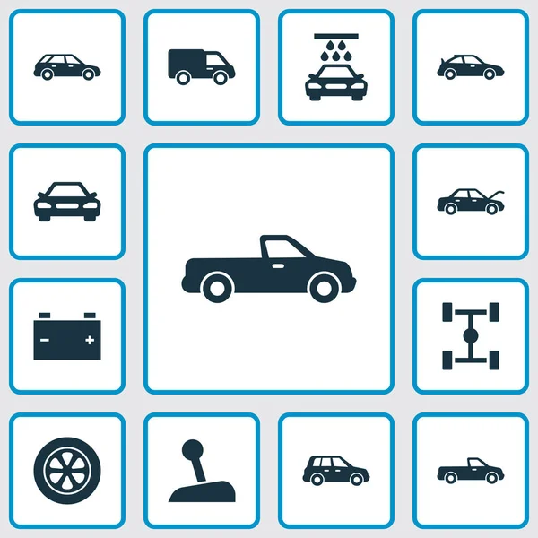 Automobil-Ikonen gesetzt. Sammlung von Frequenzweichen, LKW, Stock und anderen Elementen. enthält auch Symbole wie Automobil, Auto, Stock. — Stockvektor