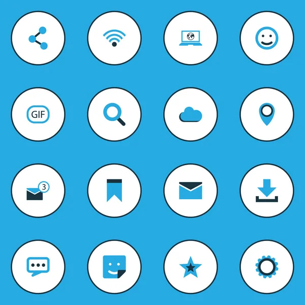 Internet renkli simgeler kümesi. Plakası, bulut, topluluğu aramak ve diğer öğeler. Ayrıca sembolleri içerir gibi bulutlu, aramak, PIN.