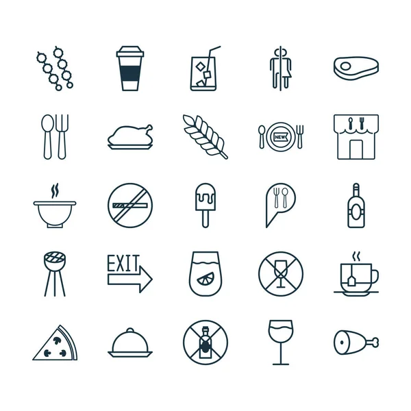Kafe Icons siap. Collection Of Restroom, Stick Barbecue, Cutlery And Other Elements (dalam bahasa Inggris). Juga termasuk Simbol Seperti Roast, Restricted, Platter . - Stok Vektor