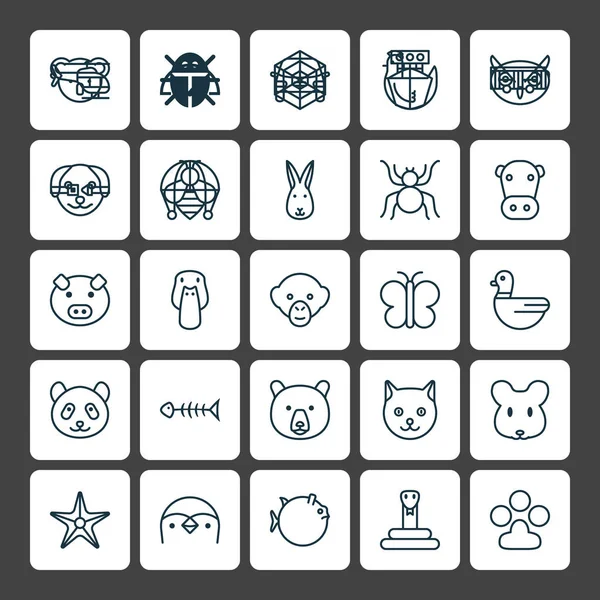 Zoo Icons Set. Коллекция Жука, Хрюни, Шмели и других стихий. Also Includes Symbols such as Baboon, Moth, Kitten . — стоковый вектор