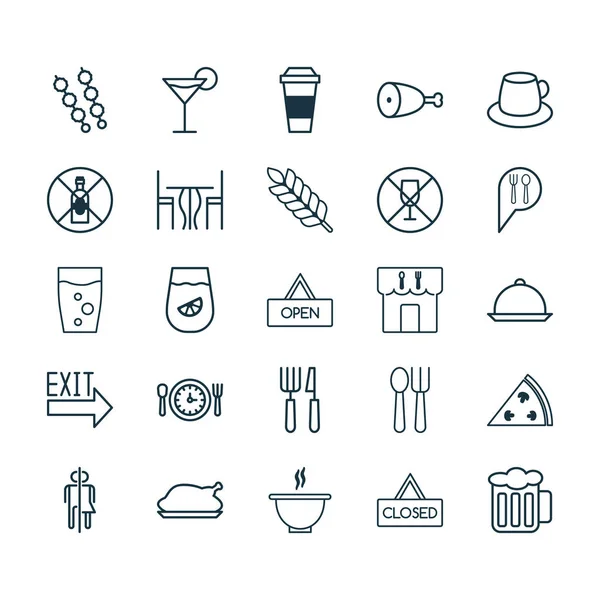 Conjunto de iconos de café. Colección de taza de café, tablero, aves de corral fritas y otros elementos. También incluye símbolos tales como limonada, grano, placa . — Vector de stock