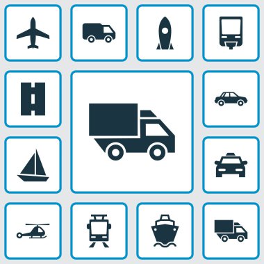 Taşıma simgeler kümesi. Yat topluluğu, yol, taksi ve diğer öğeler. Ayrıca, monoray, Road, taksi gibi simgeler içerir.
