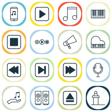 Müzik simgeler kümesi. Özü aygıt, şarkı UI, geri sarma ve diğer öğeleri koleksiyonu. Ayrıca hızlı, Satıyoruz, geri sarma gibi simgeler içerir.