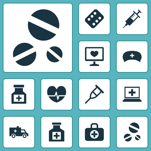 Soubor antibiotická ikony. Kolekce, Cap, injekce, databáze a další prvky. Zahrnuje také symboly jako lék, chirurgické, injekce. — Stockový vektor