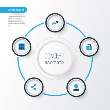 Kullanıcı renkli simgeler kümesi. Hesaplama, artış, ağ ve diğer öğeleri koleksiyonu. Ayrıca sembolleri içeren müşteri öyle aynı derecede, kilidini açmak, anahtar.