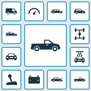 Otomobil Icons Set. Crossover, taşıma, kamyon ve diğer öğeleri koleksiyonu. Ayrıca kolu, otomobil, kamyon gibi simgeler içerir.