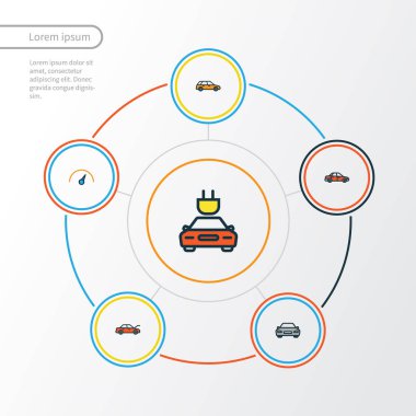 Araba renkli anahat simgelerini belirlemek. Araba, makine, kaporta ve diğer öğeleri koleksiyonu. Ayrıca kaput, Hood, istasyonu gibi simgeler içerir.