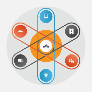 Sevk irsaliyesi Icons Set. Bisiklet, otomobil, demiryolu ve diğer öğeleri koleksiyonu. Ayrıca ışık, Oto, araba gibi simgeler içerir.