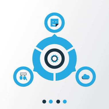 Sosyal renkli simgeler kümesi. Dişli, etiket, bulut ve diğer öğeleri koleksiyonu. Ayrıca dişli, etiket, bulut gökyüzü gibi simgeler içerir.