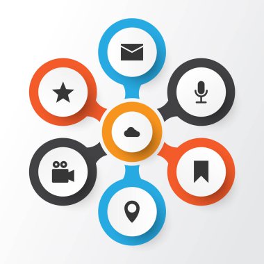 Internet simgeler kümesi. Yıldız, görüntülü sohbet, bulutlu ve diğer öğeleri koleksiyonu. Ayrıca sohbet, bayrak, bulutlu gibi simgeler içerir.