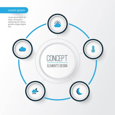 İklim renkli simgeler kümesi. Sis, Blizzard, bulutlu ve diğer öğeleri koleksiyonu. Ayrıca sembolleri böyle içerir olarak bulutlu, ay ışığı, ay.