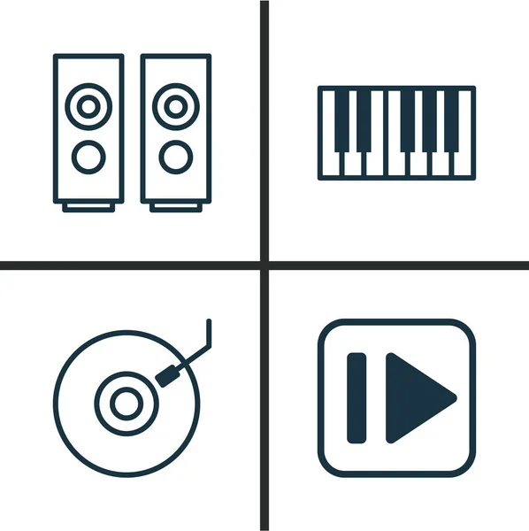 Multimedia Icons Set. Collectie van grammofoon, na muziek, klankkast en andere elementen. Ook symbolen zoals Synthesizer, knop, Instrument. — Stockvector