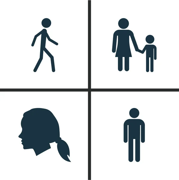 Mänskliga ikoner Set. Samling av Gentlewoman huvud, familjen, Gentleman och andra element. Innehåller också symboler såsom familjen, mor, promenader. — Stock vektor