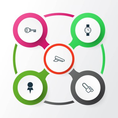 Aparatı Icons Set. Konumu, polis şapkası, benzin kesici ve diğer öğeleri koleksiyonu. Ayrıca Pin, kesme, erişim gibi simgeler içerir.