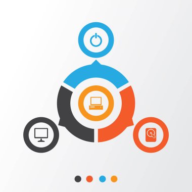 Dijital Icons Set. Masaüstü, monitör, Hdd ve diğer öğeleri koleksiyonu. Ayrıca sembolleri gibi sert, içerir masaüstü, monitör.